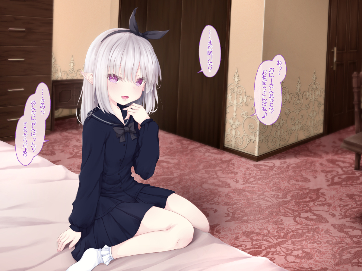 This is a pixiv picture whose title is エルフに夜遅くまで起きてることを強制する極悪非道な男.