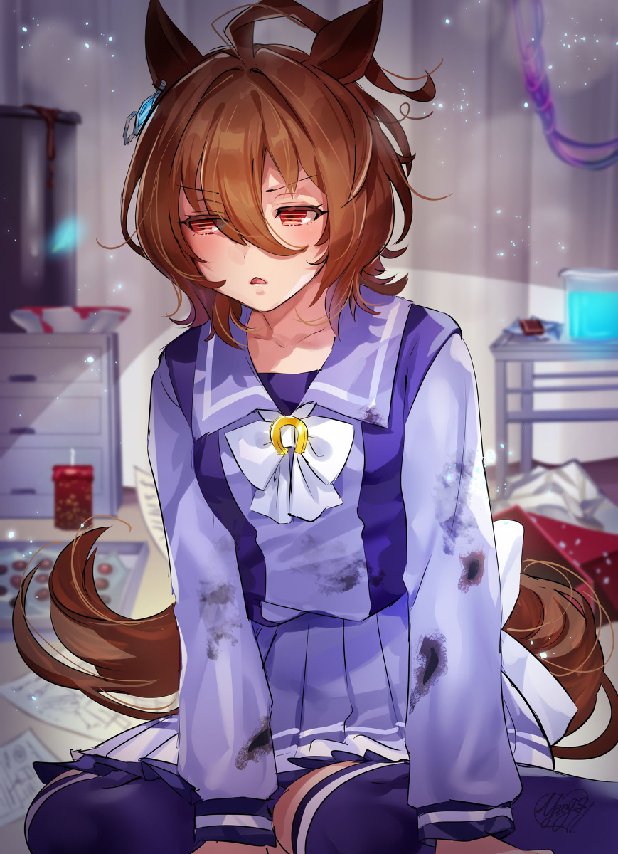 This is a pixiv picture whose title is 実験で何度も制服をダメにしているアグネスタキオンかわいい.