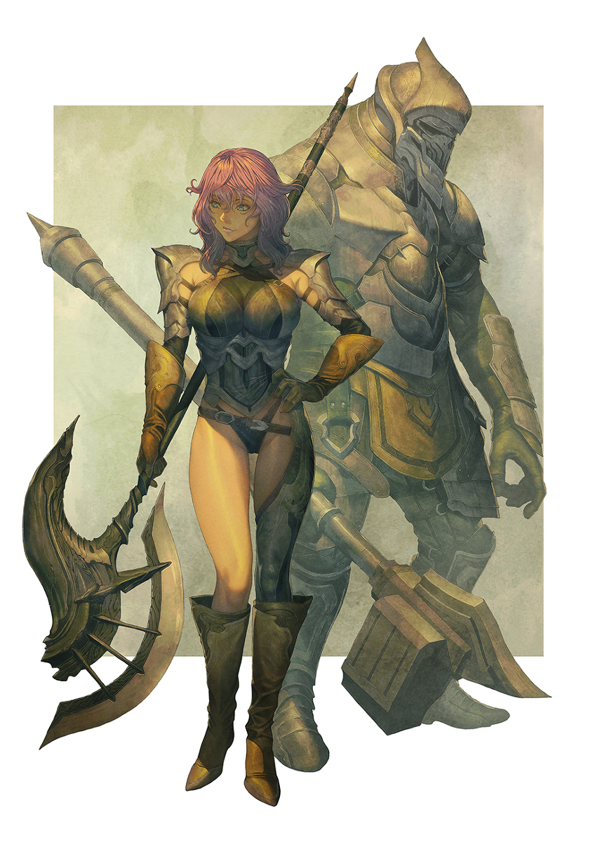 This is a pixiv picture whose title is 女戦士とお供.