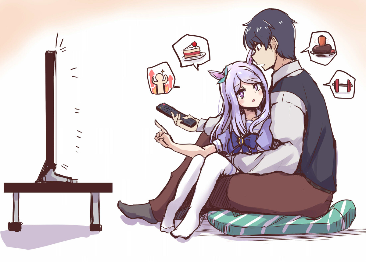 This is a pixiv picture whose title is “一心同体”が板につきすぎたマックイーンとトレーナー.