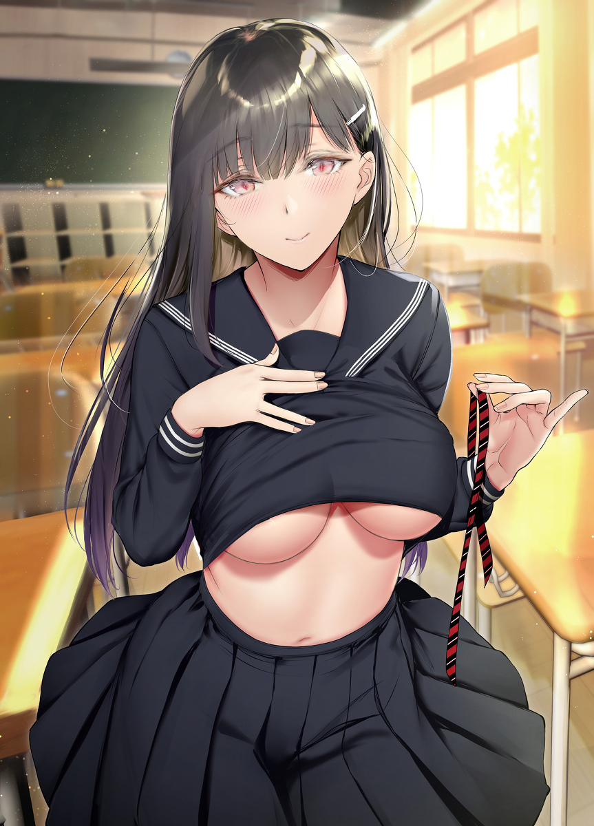 This is a pixiv picture whose title is 放課後、誰もいなくなった教室に気になる男子を呼び出して、今日一～.
