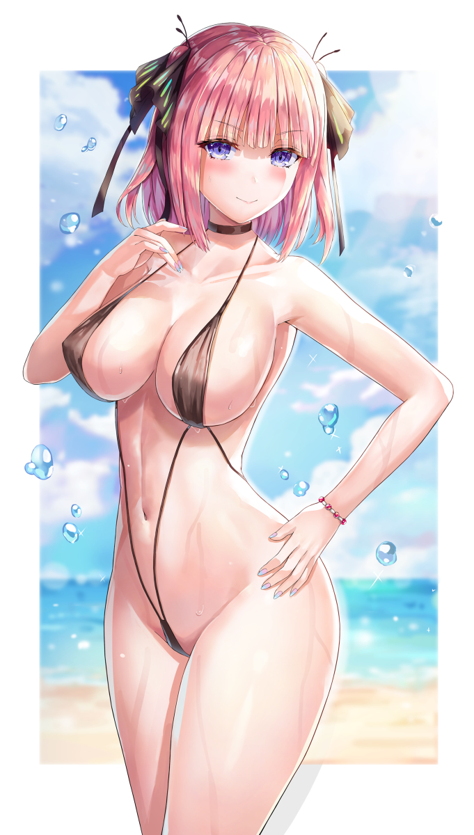 This is a pixiv picture whose title is 二乃 水着(黒).