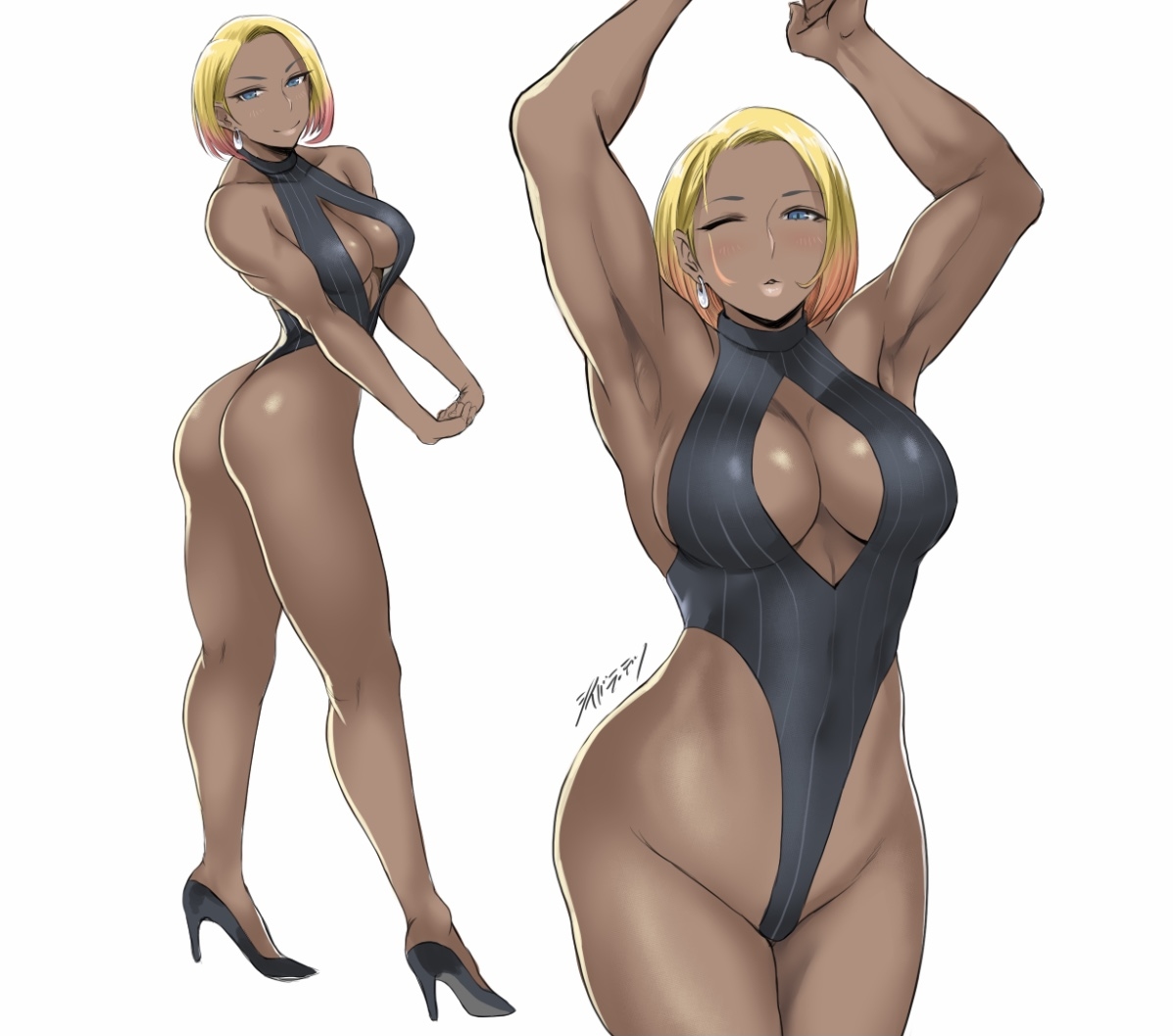 This is a pixiv picture whose title is 褐色ハイグレお姉さん.