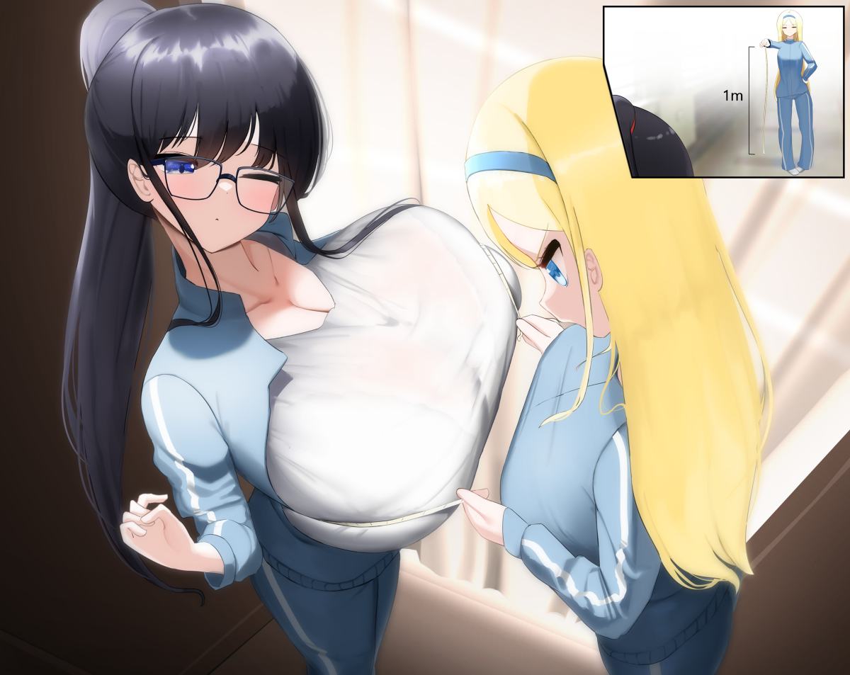 This is a pixiv picture whose title is 1メートル巻尺で測定できない胸.