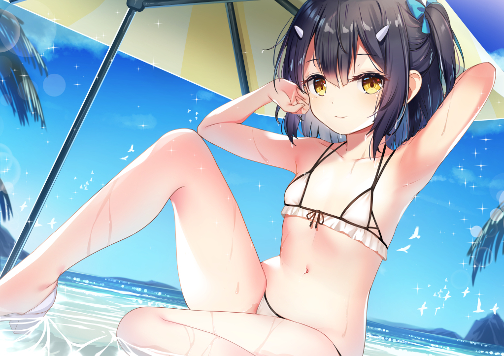 This is a pixiv picture whose title is 美遊と海.