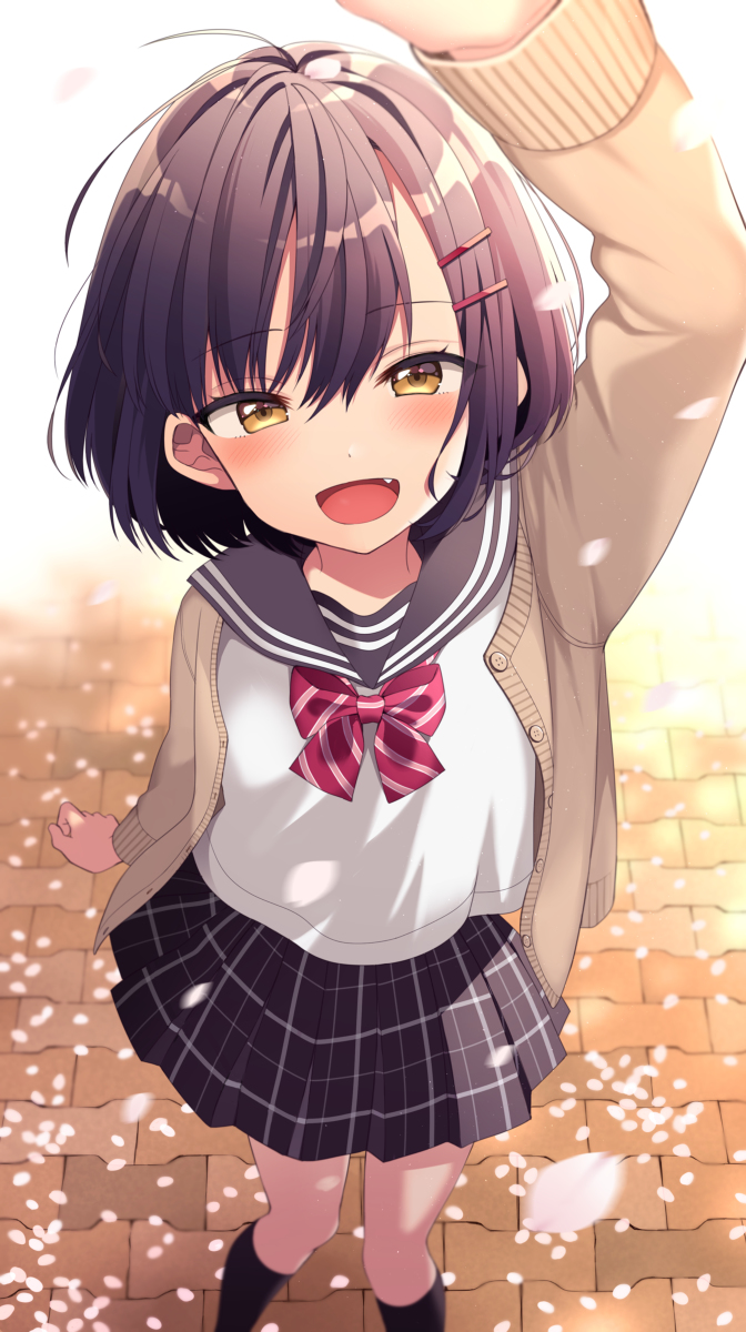 This is a pixiv picture whose title is 「髪に桜付いてますよ、先輩♪」.