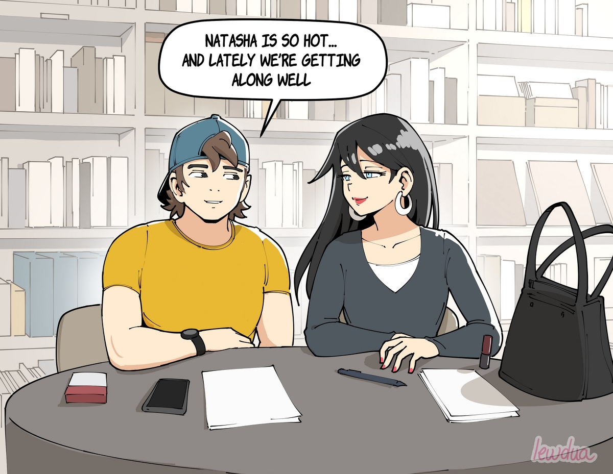 This is a pixiv picture whose title is David and Alice at the library.