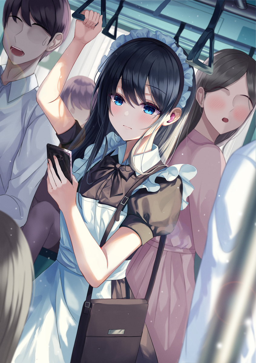 This is a pixiv picture whose title is 地下鉄に乗って出勤するメイドさん.