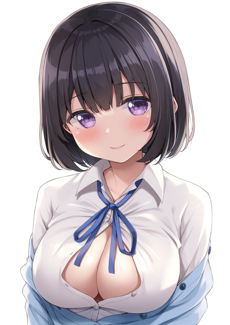 This is a pixiv picture whose title is 清楚系黒髪ショート巨乳美少女J●.