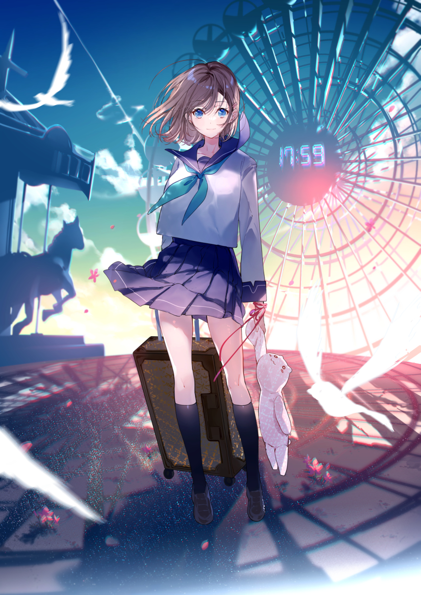 This is a pixiv picture whose title is 終わる世界とスーツケース.