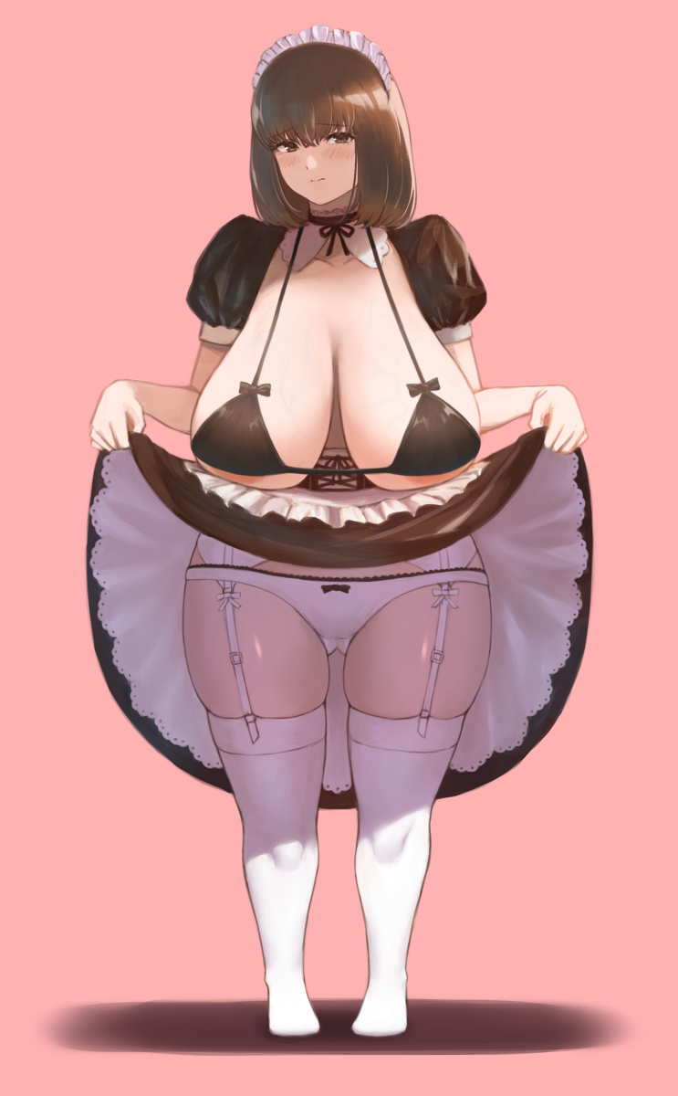 This is a pixiv picture whose title is 短足長乳メイド.