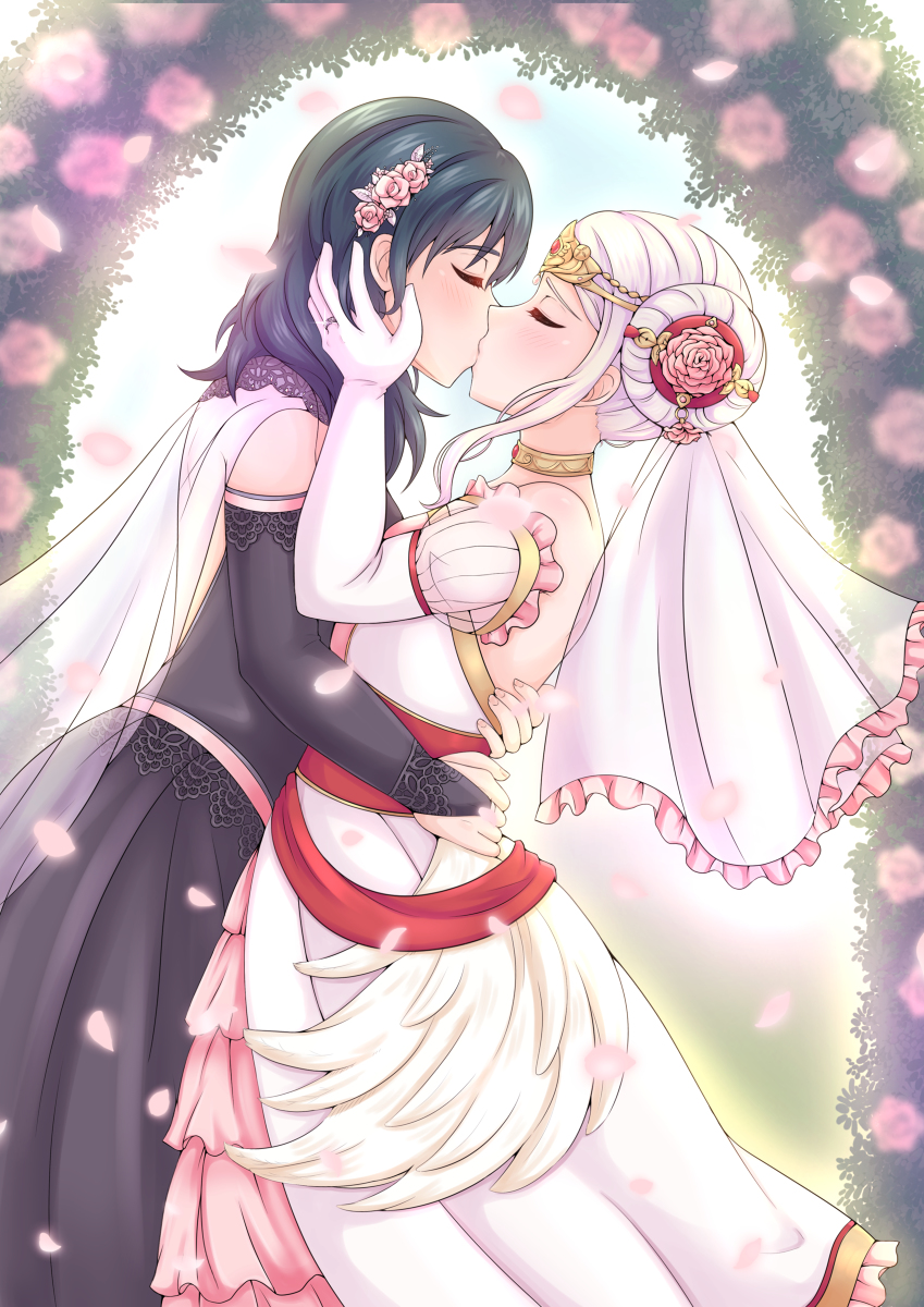 This is a pixiv picture whose title is Byleth & Edelgard Wedding Kiss.