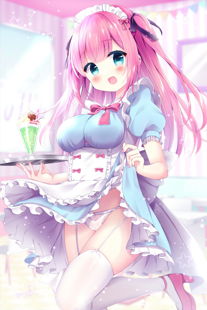 This is a pixiv picture whose title is メイドカフェでバイト中の幼馴染を見に行ったら.