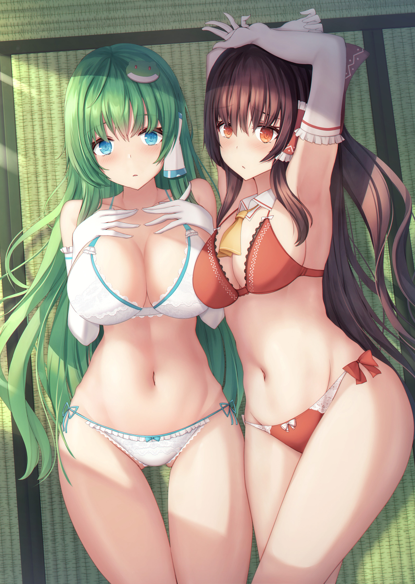 This is a pixiv picture whose title is お誘い霊夢&早苗.