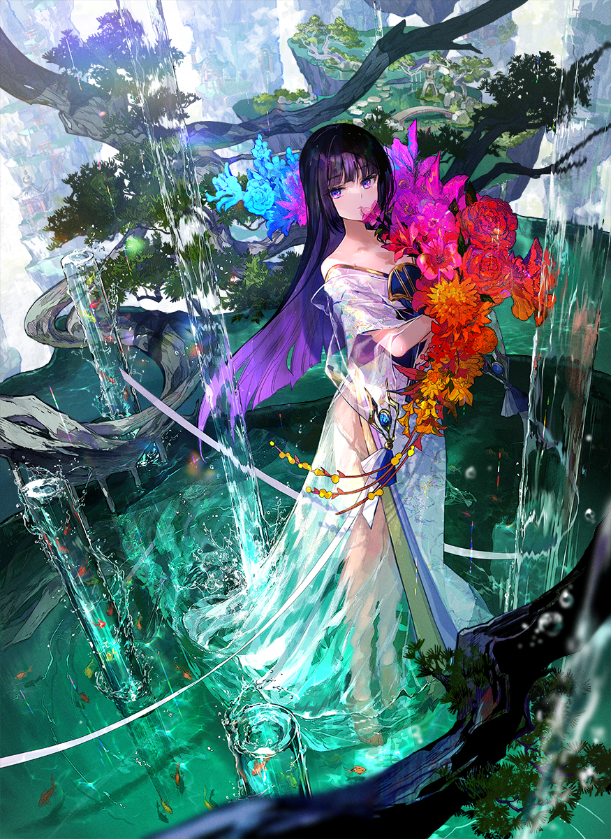 This is a pixiv picture whose title is 水簾の巫女.
