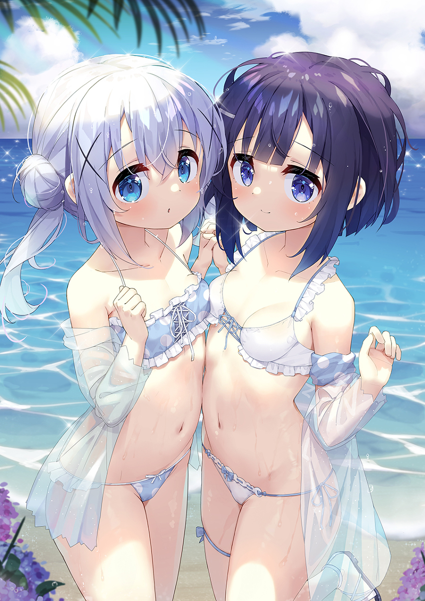 This is a pixiv picture whose title is エアコミケ３表紙絵（水着フユチノ）.