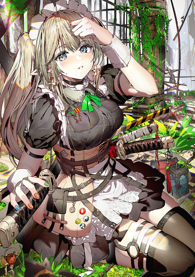 This is a pixiv picture whose title is Lv76の刀エルフメイド.
