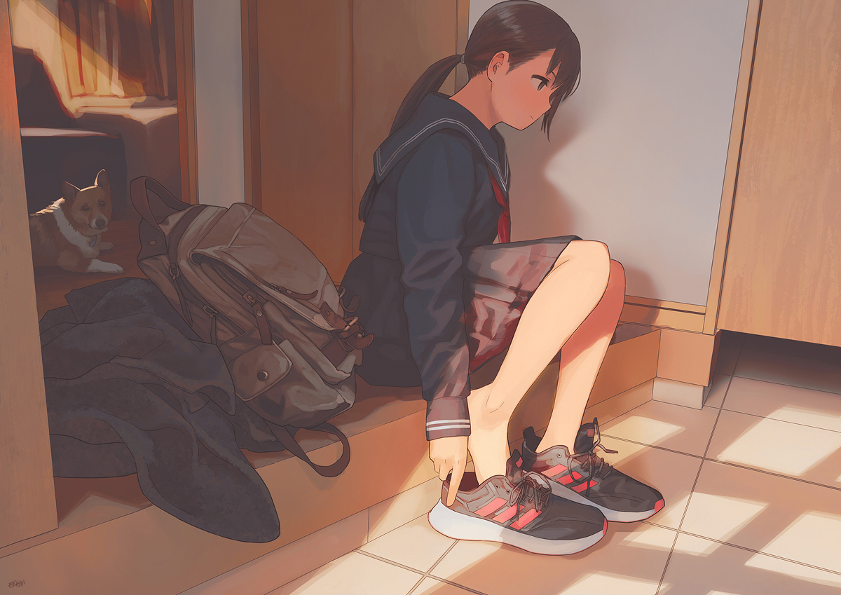 This is a pixiv picture whose title is 女の子と犬は最高.