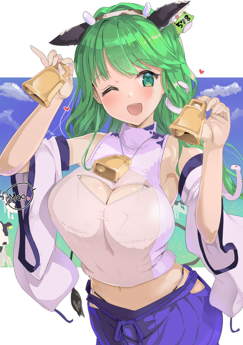 This is a pixiv picture whose title is もーもー早苗さん（動物霊なし）.