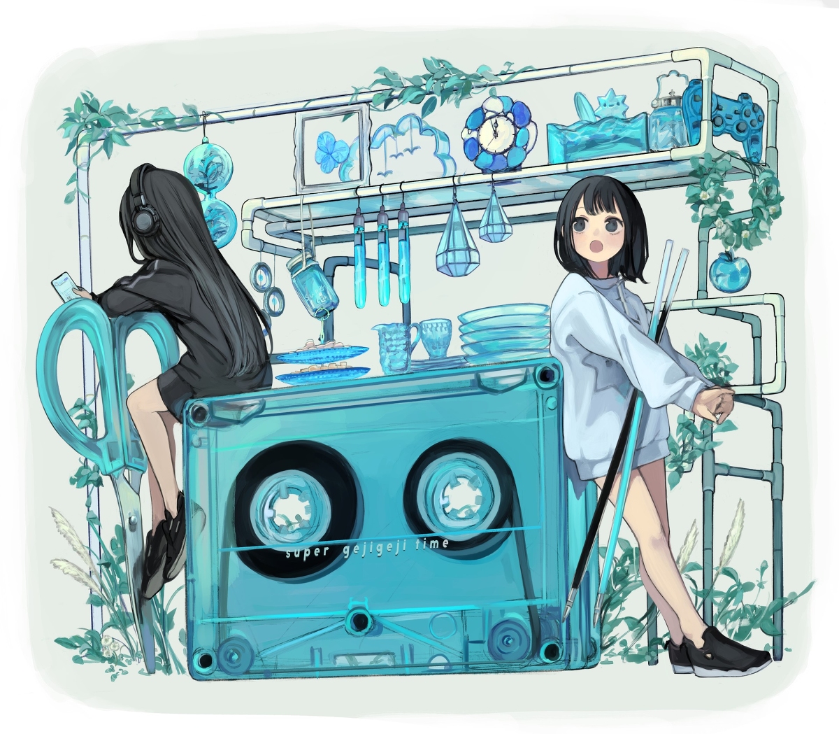 This is a pixiv picture whose title is 「そろそろご飯にする？」 「...............」 「.