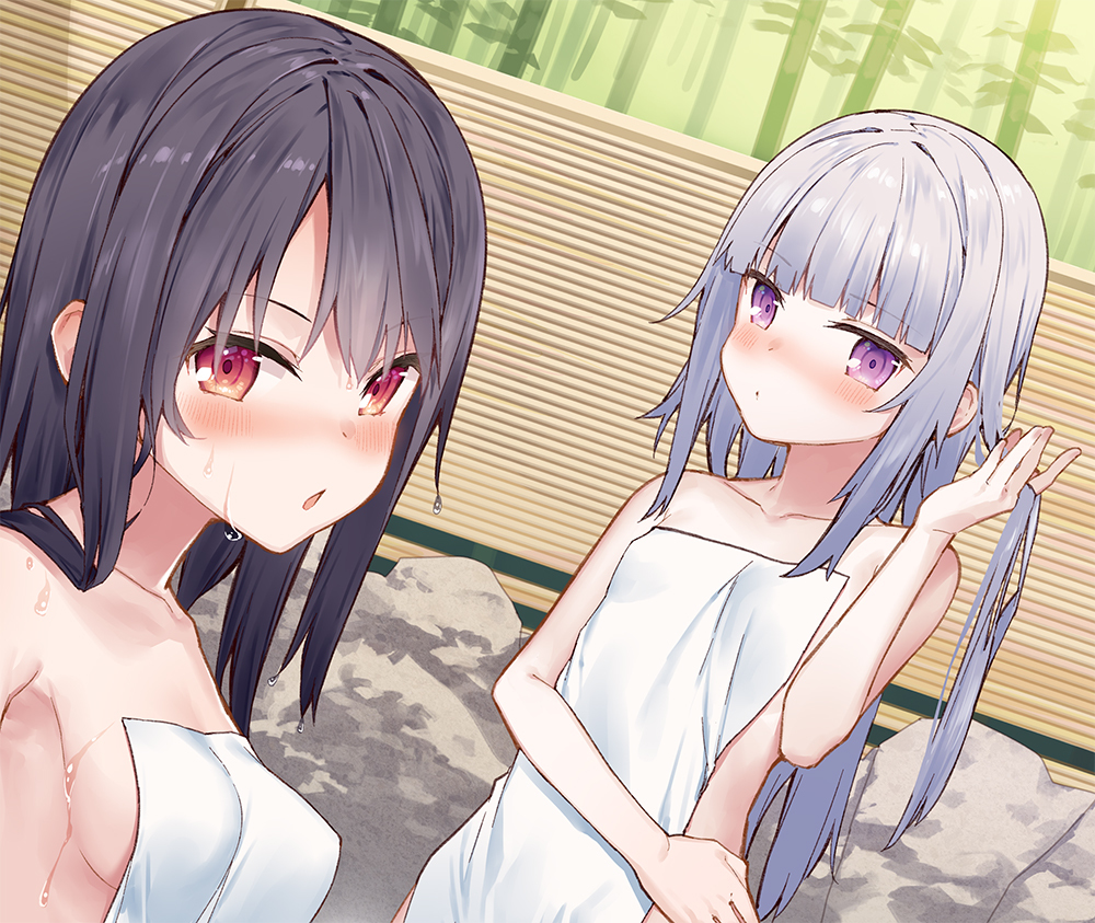 This is a pixiv picture whose title is 「女同士のハダカの付き合い」《温泉旅行編＋》.