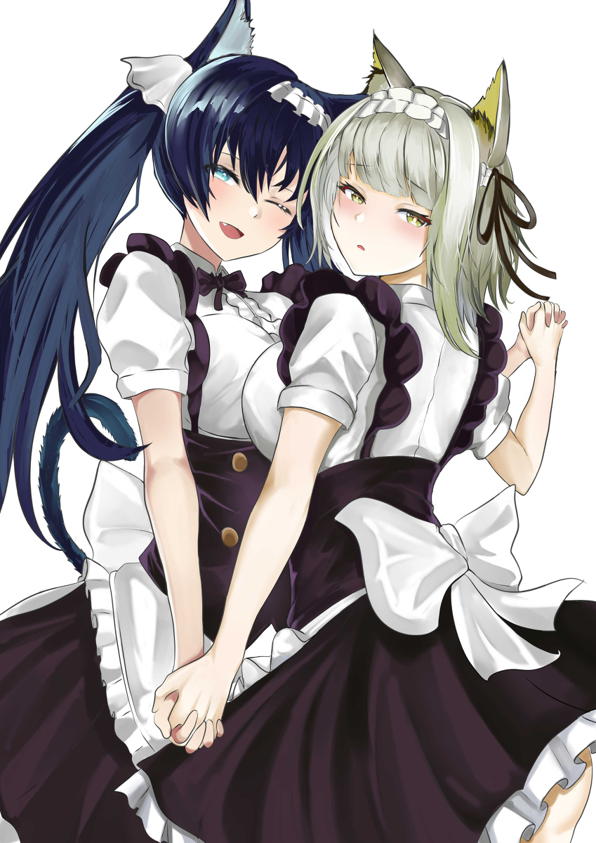 This is a pixiv picture whose title is Blaze & Kal'tsit (Maid edition).