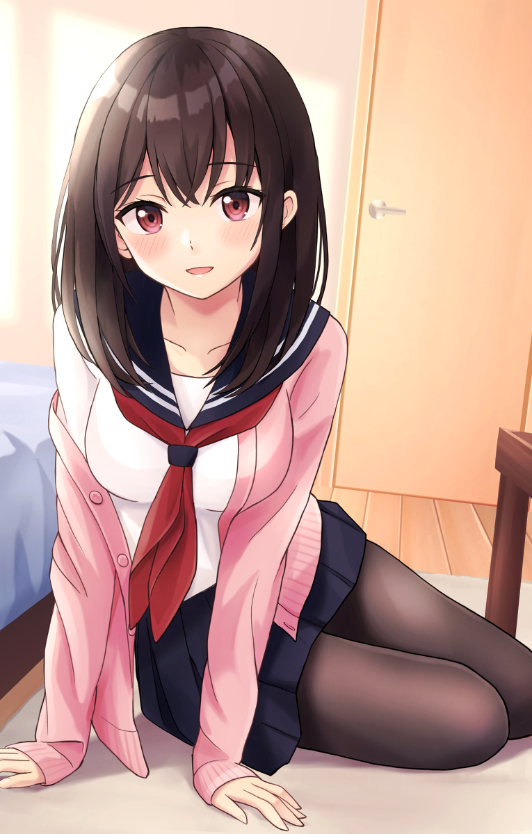 This is a pixiv picture whose title is 「となりに座っていい？」.