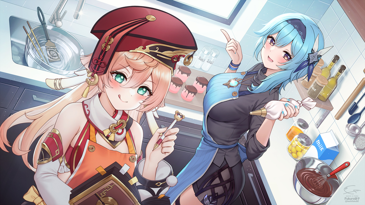 This is a pixiv picture whose title is エウルアと煙緋のお菓子教室.