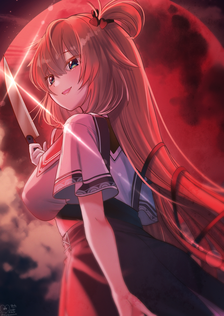 This is a pixiv picture whose title is 赤い月とはあとさん.