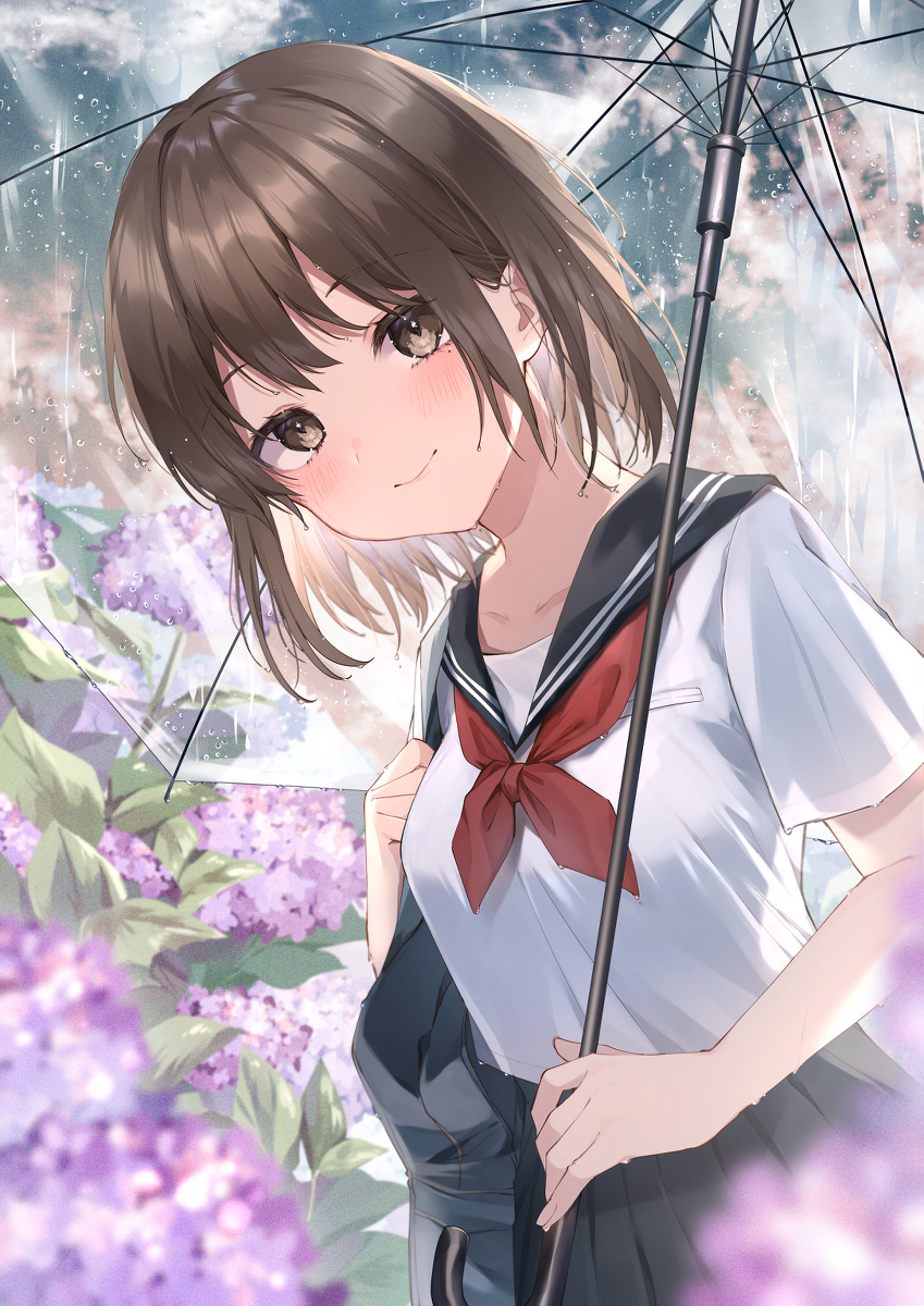 This is a pixiv picture whose title is 雨上がりの彼女に少しドキッとする。.