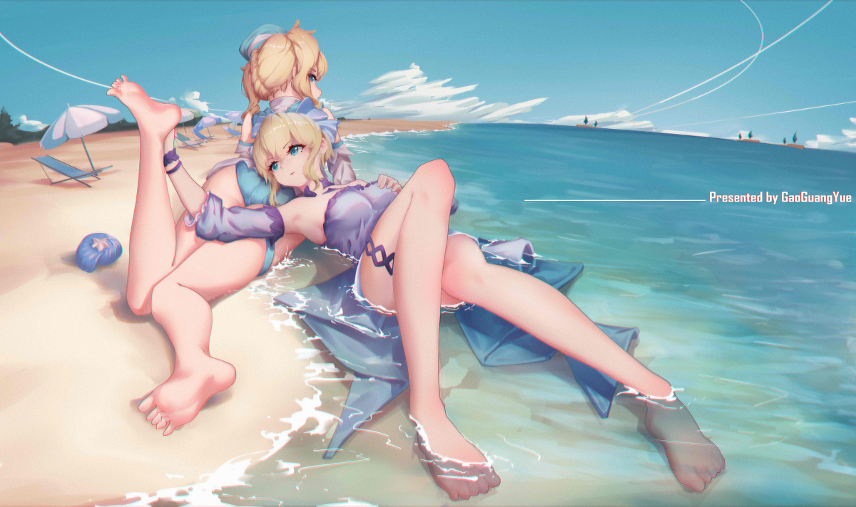 This is a pixiv picture whose title is 你怎么冲的到处都是啊（指海浪）.