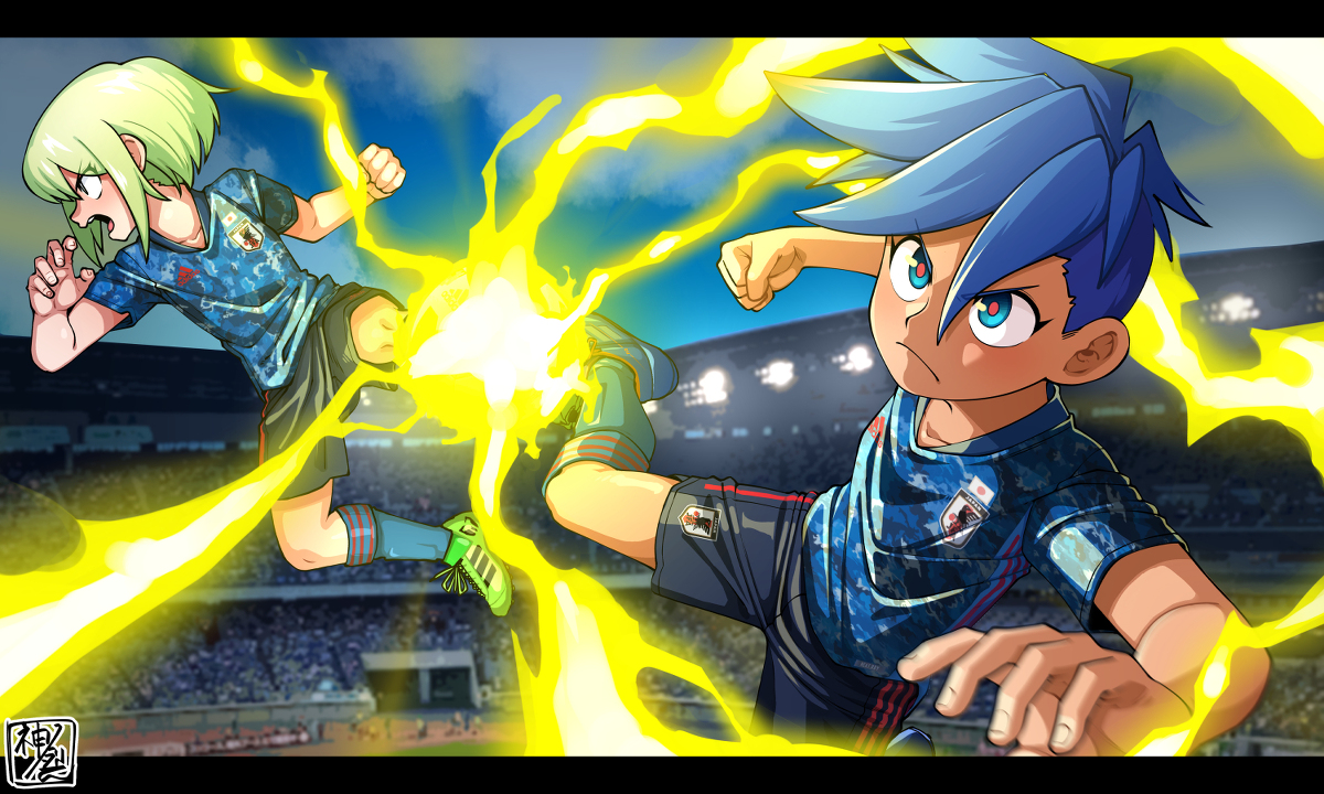 This is a pixiv picture whose title is 習作「超次元サッカー」.