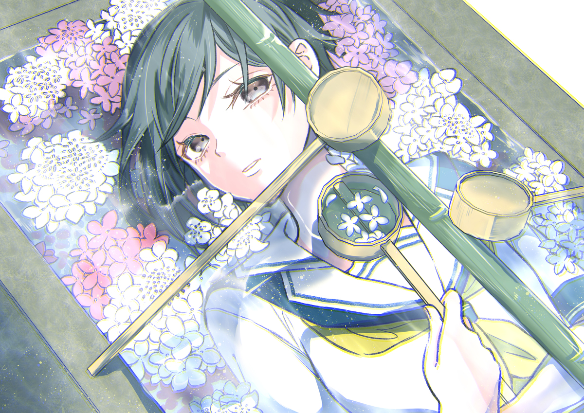 This is a pixiv picture whose title is 梅雨と紫陽花.