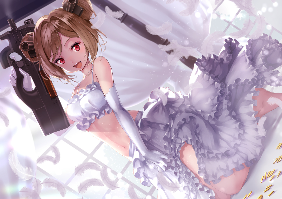 This is a pixiv picture whose title is 「銃を回すのは勝利のポーズだよ！」.