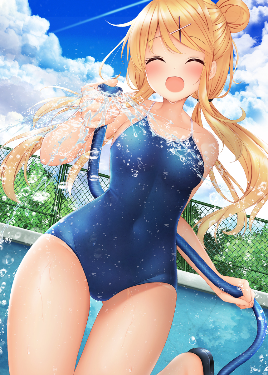 This is a pixiv picture whose title is 下がスク水なら濡れても大丈夫デース！.