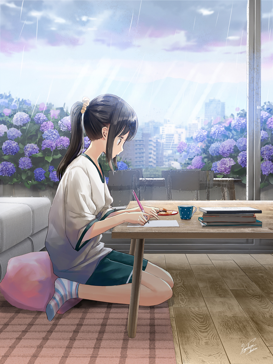 This is a pixiv picture whose title is 梅雨の日の自習.
