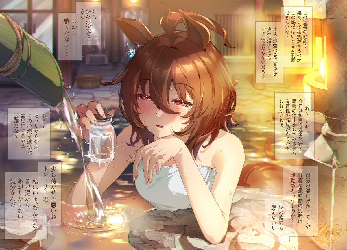 This is a pixiv picture whose title is アグネスタキオンと温泉旅行へ行きたかった.