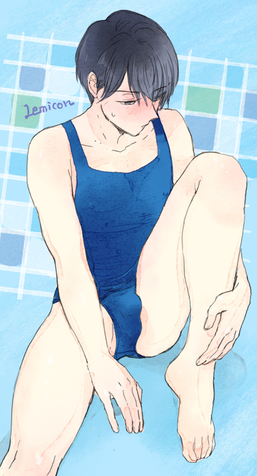 This is a pixiv picture whose title is スク水着せられた男の子.