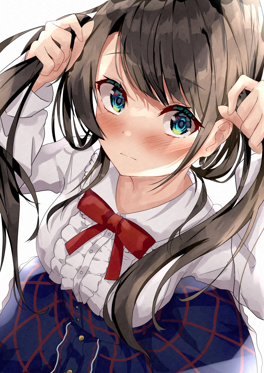 This is a pixiv picture whose title is 手ツインテスバ.