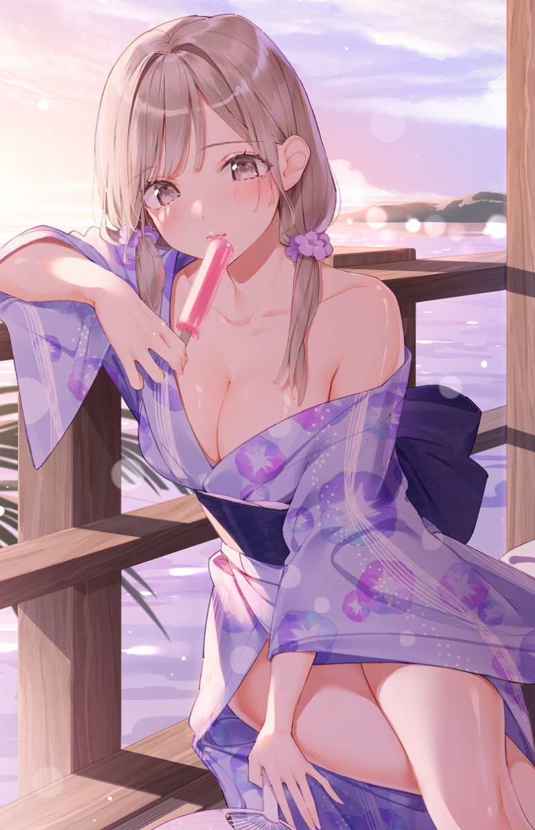 This is a pixiv picture whose title is 浴衣の彼女と夕涼み.