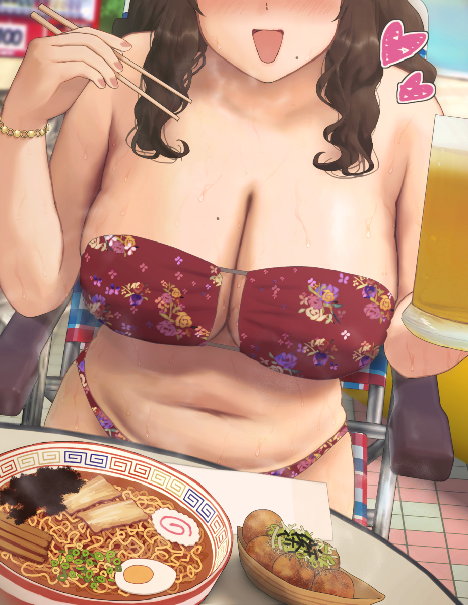 This is a pixiv picture whose title is プールで飲むぽっちゃりお姉さん.