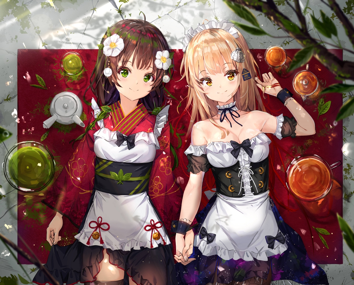 This is a pixiv picture whose title is Green tea and Black tea.