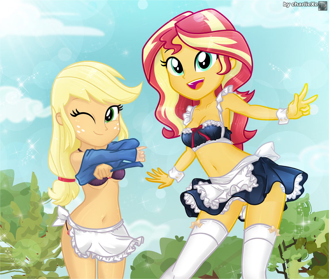 This is a pixiv picture whose title is Maid Sunset and Applejack.