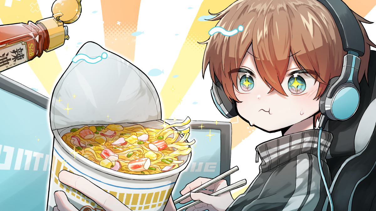 This is a pixiv picture whose title is カップ麺食べてる男の子.