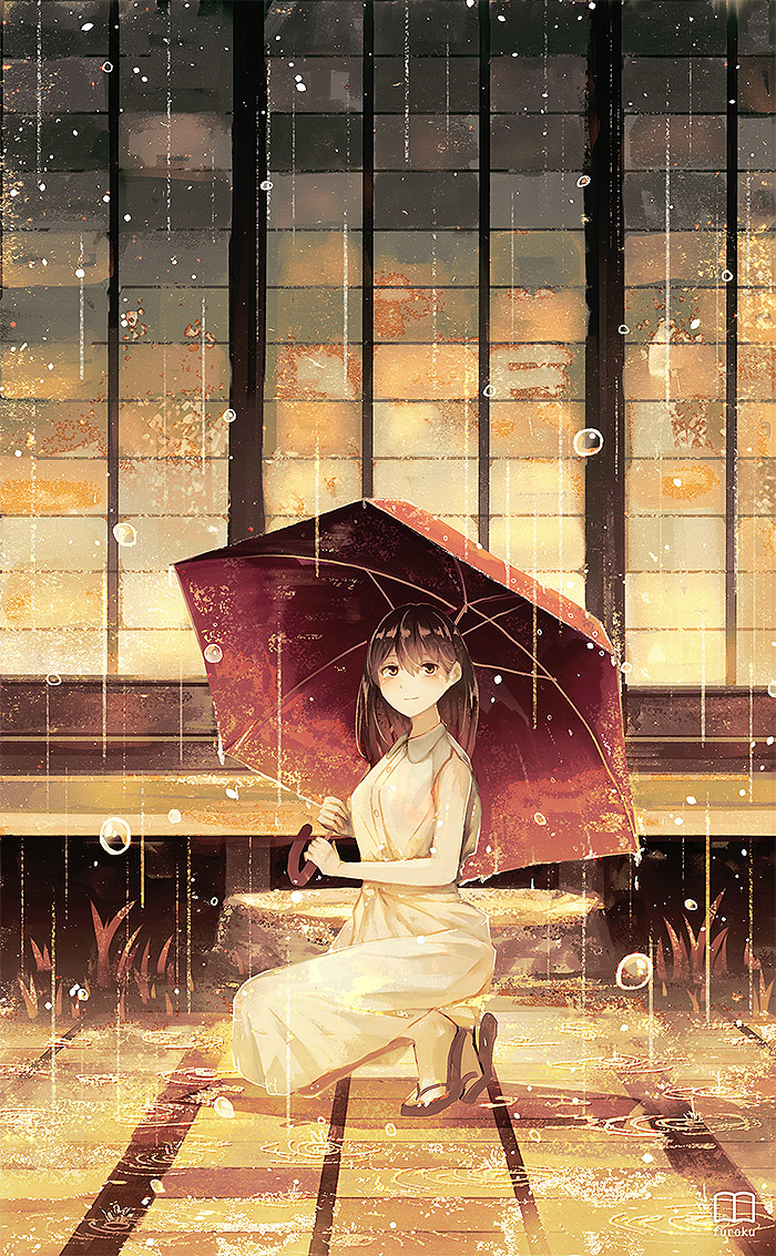 This is a pixiv picture whose title is 中庭の雨模様.
