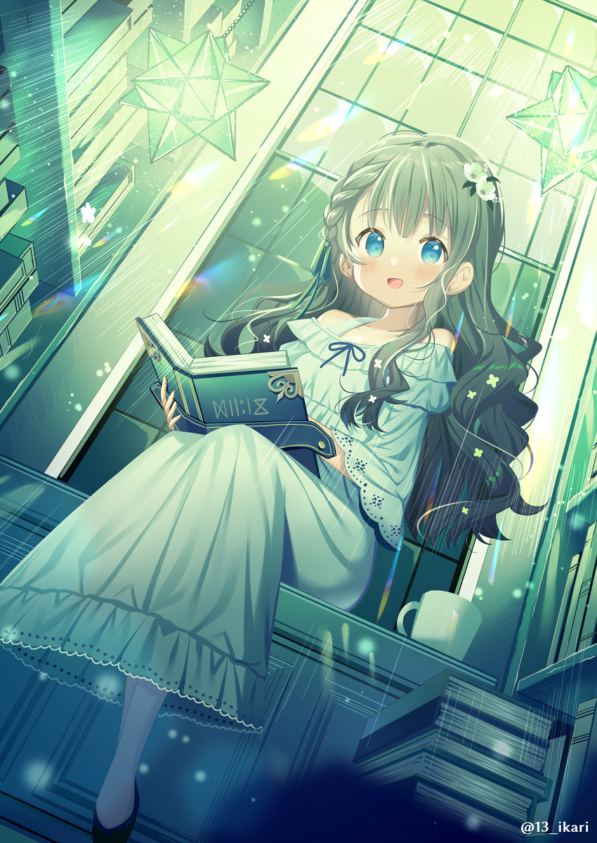 This is a pixiv picture whose title is 月明かりと書庫.