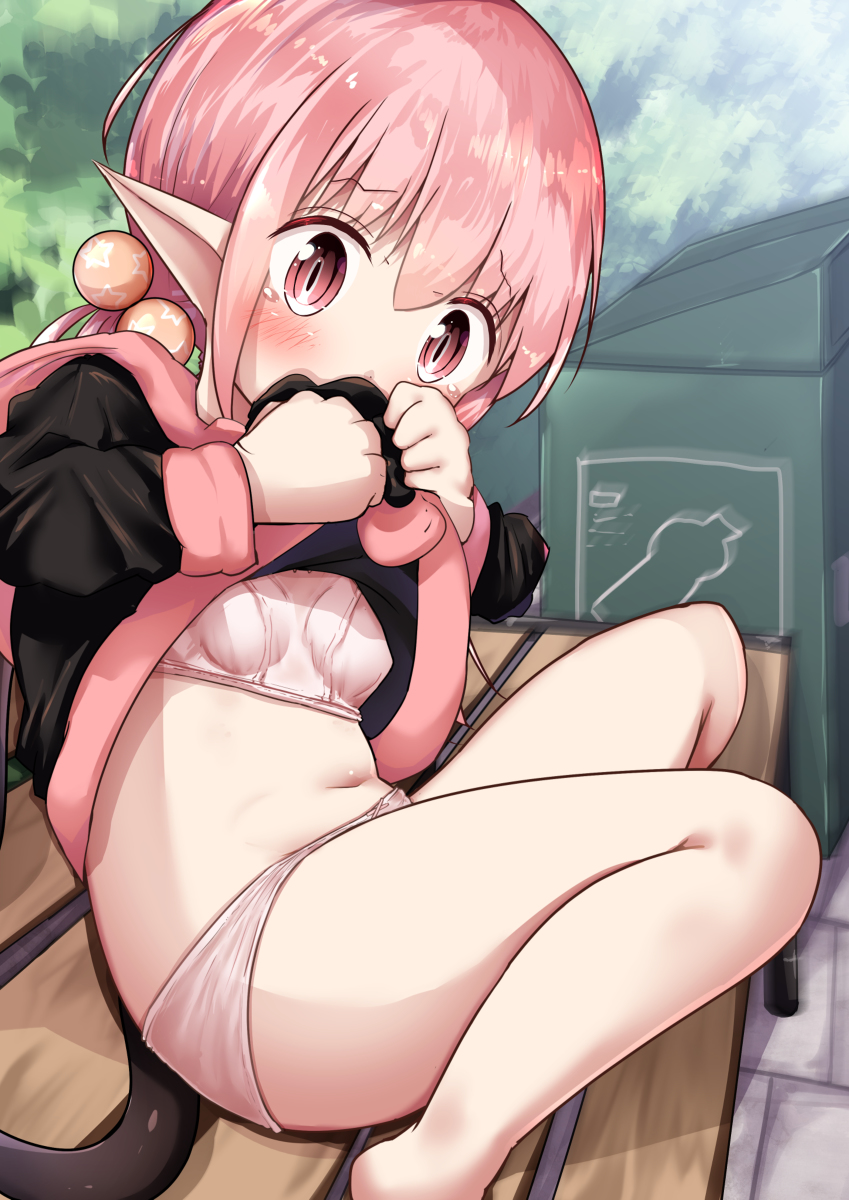 This is a pixiv picture whose title is 公園たくしあげロリサキュバスちゃん.