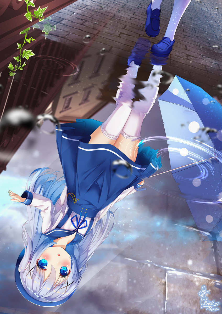 This is a pixiv picture whose title is 雨上がりに映る天使.