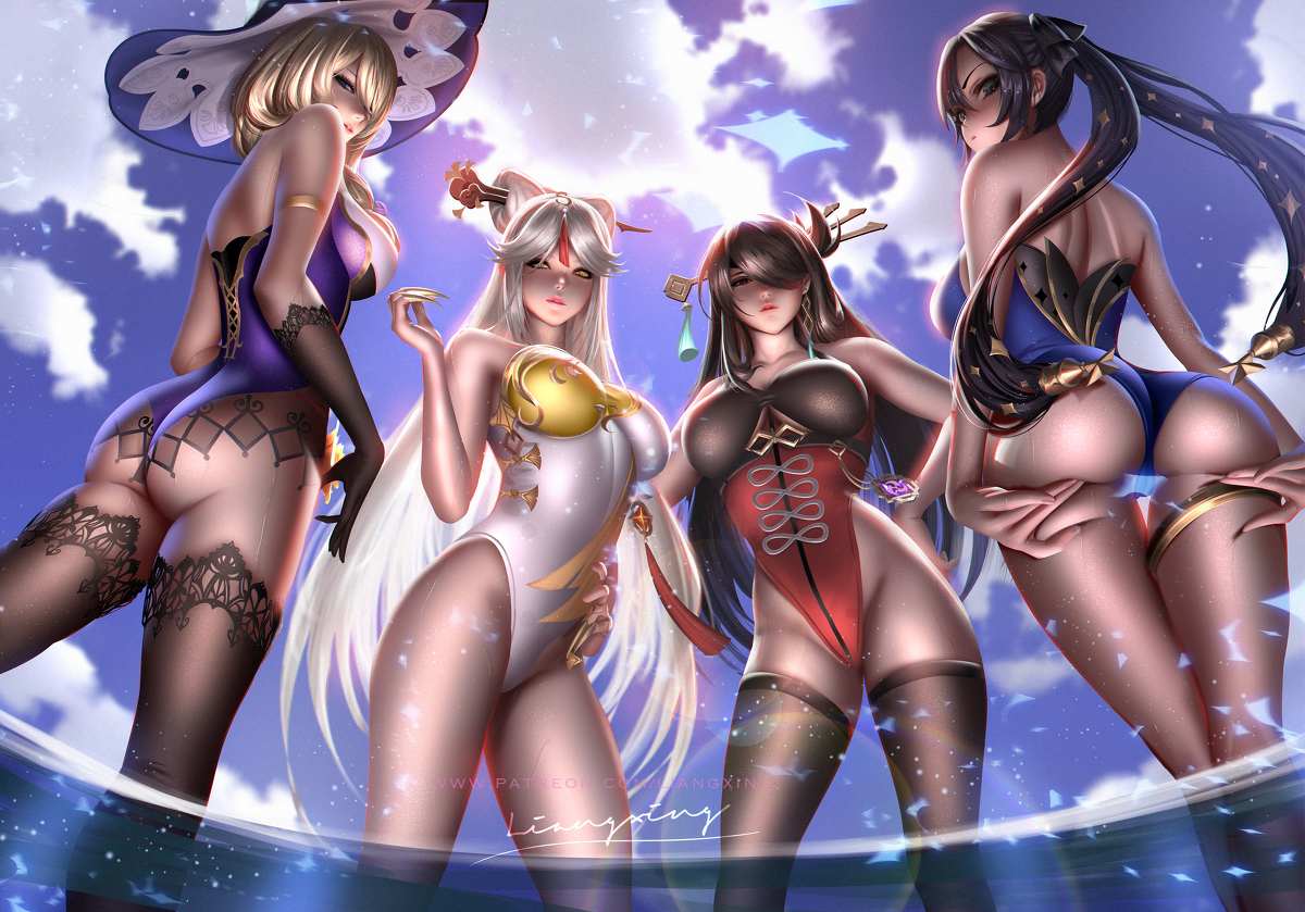 This is a pixiv picture whose title is Genshin swimsuit.