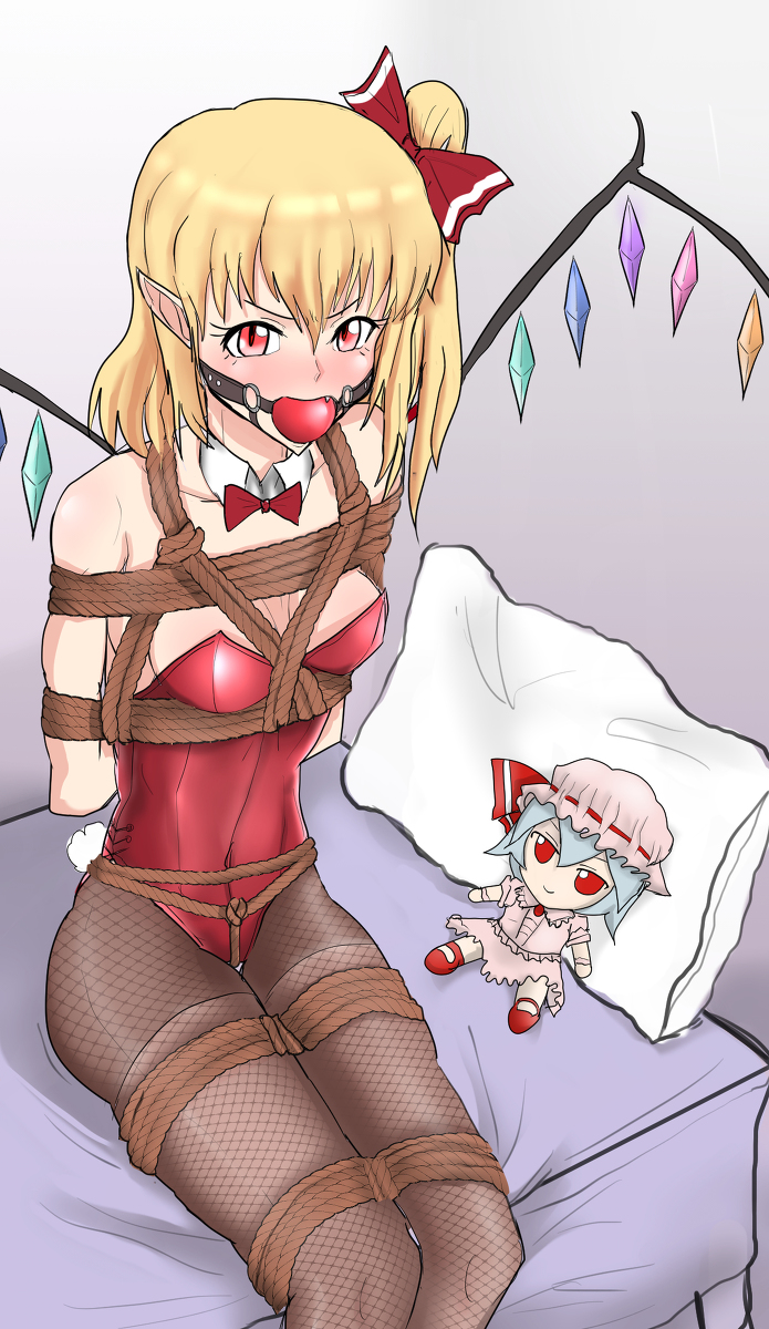 This is a pixiv picture whose title is Flan bunny bondage.